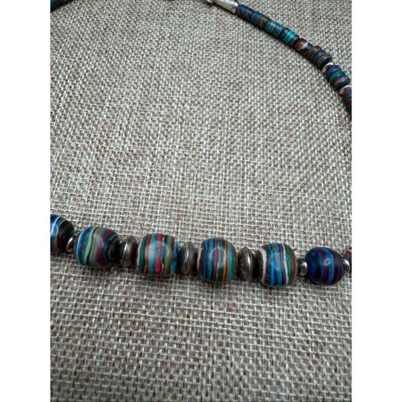 Sterling Silver Santo Domingo Pueblo Mosaic Heishi Necklace – Multicolor Artisan - Picture 10 of 11